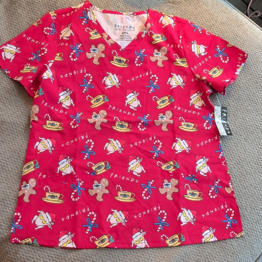 FRIENDS Christmas / Holiday Scrub Top, Size Medium, New With Tags! Rare!